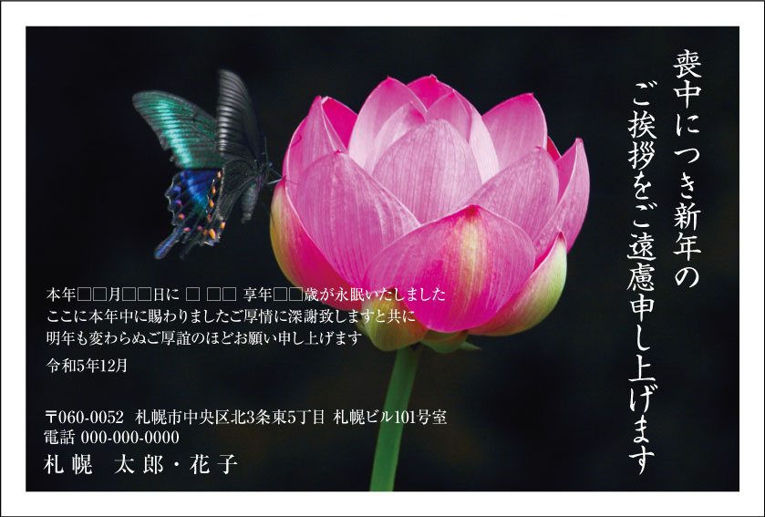 蓮の花に蝶が佇む珍しくも美しい写真を使っています。
